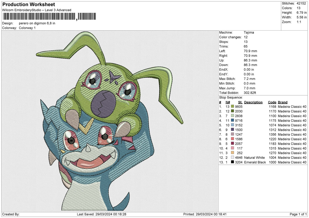 Perero On Digimon Embroidery File 6 size