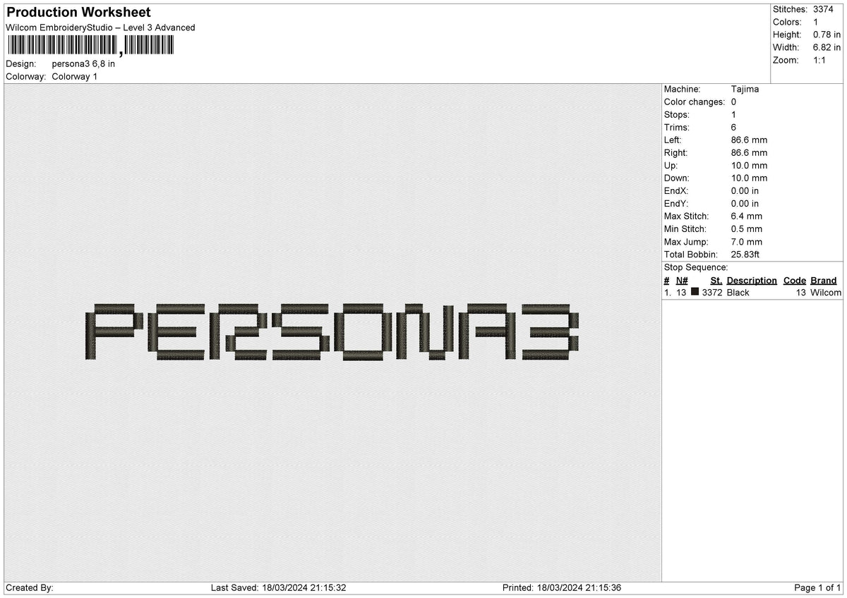Persona3 Embroidery File 6 size