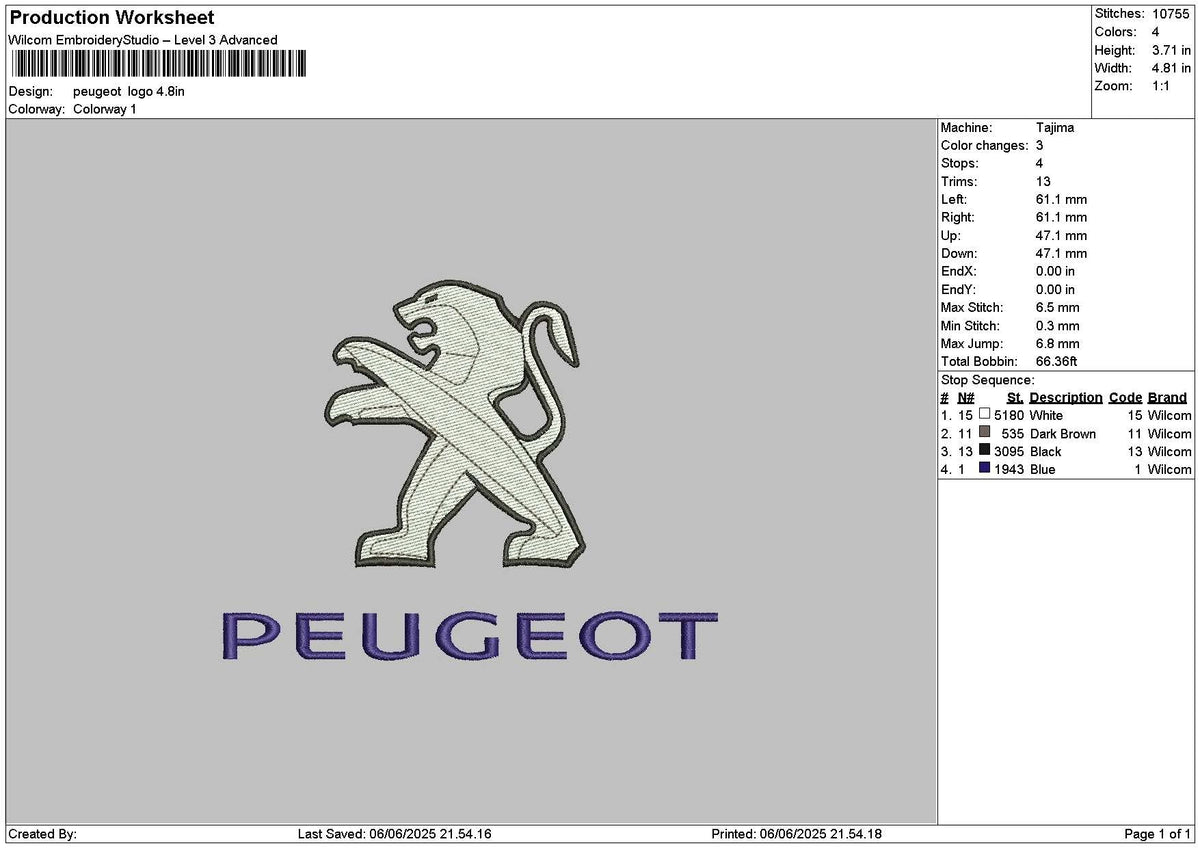 Peugeot 0606 Embroidery File 6 sizes