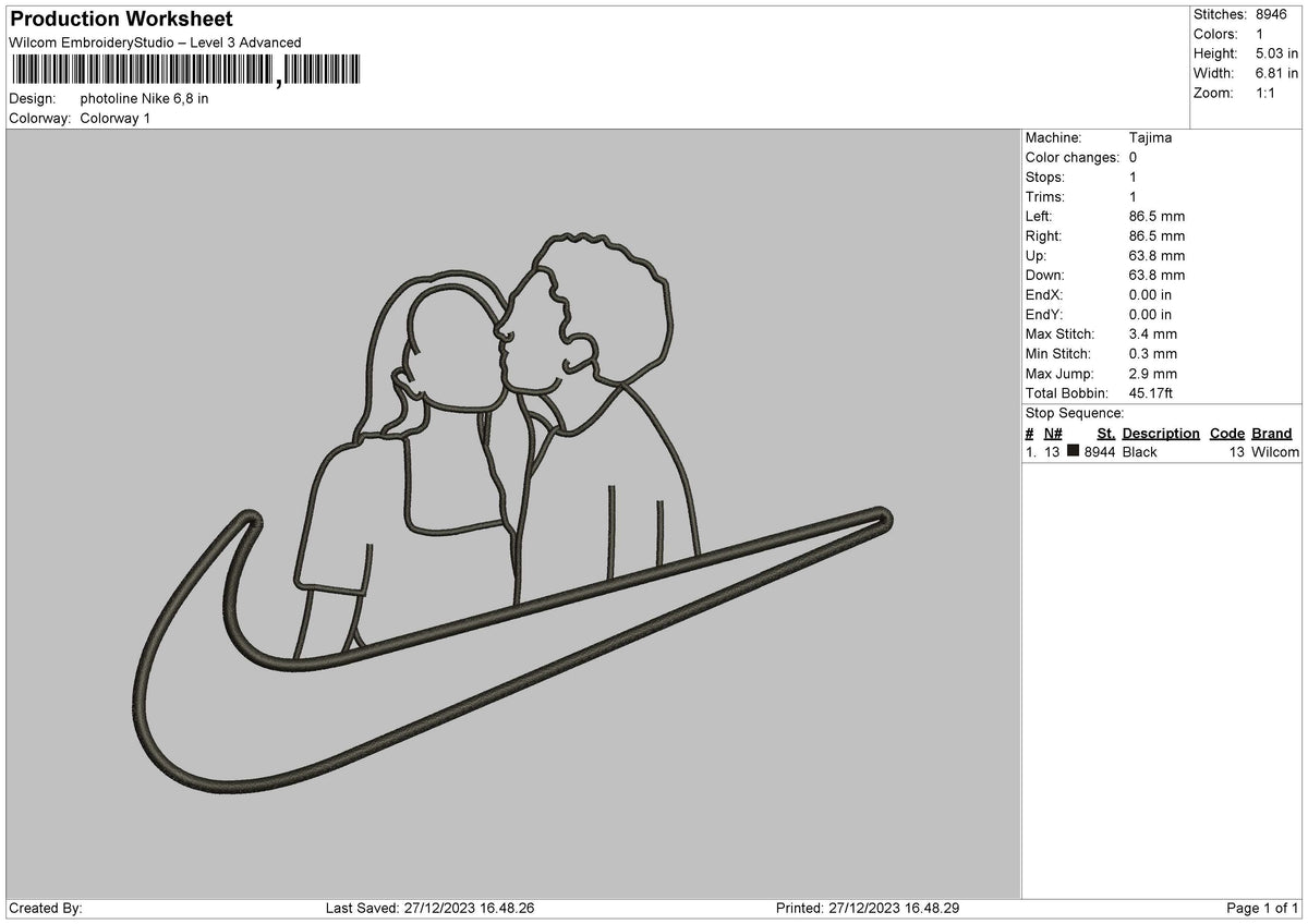 Photoline Swoosh Embroidery File 6 sizes