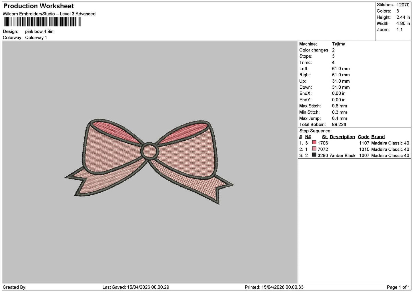 Pink Bow Embroidery File 6 sizes