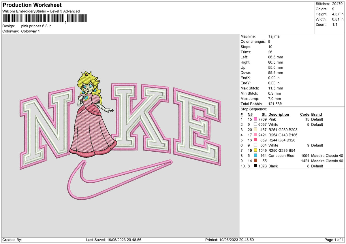 Nike Princess V3 Embroidery File 6 sizes