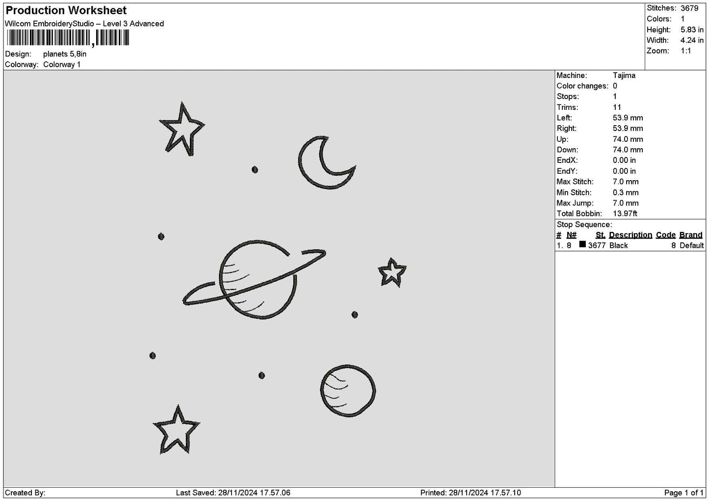 Planet2811 Embroidery File 6 sizes