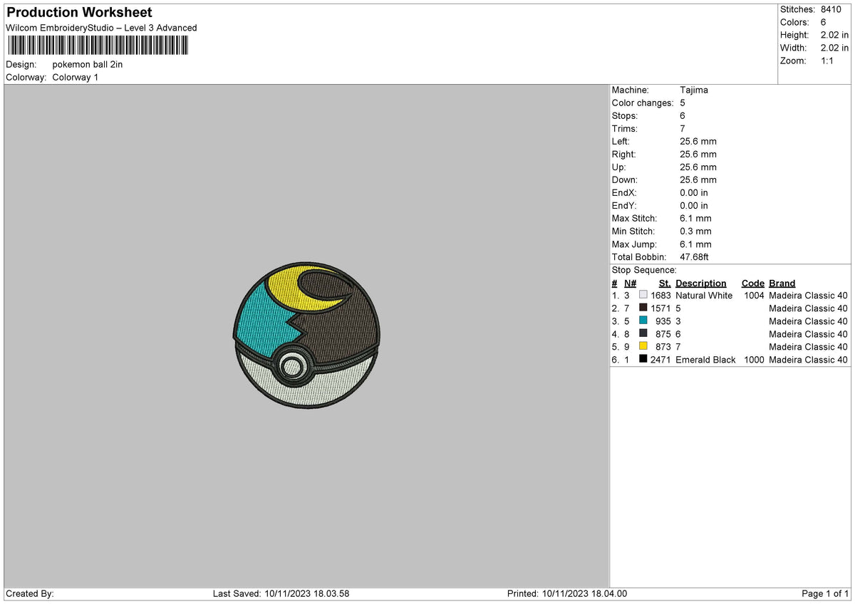 Pokeball Black Embroidery File 6 sizes