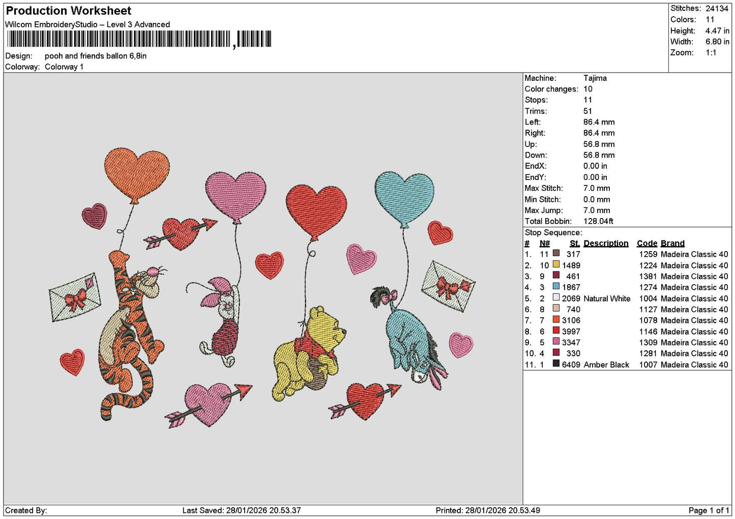 Pooh Balloons 2801 Embroidery File 6 sizes