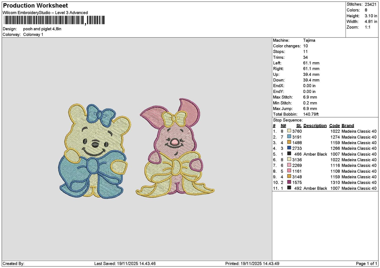 Poohchibi 1611 Embroidery File 6 sizes
