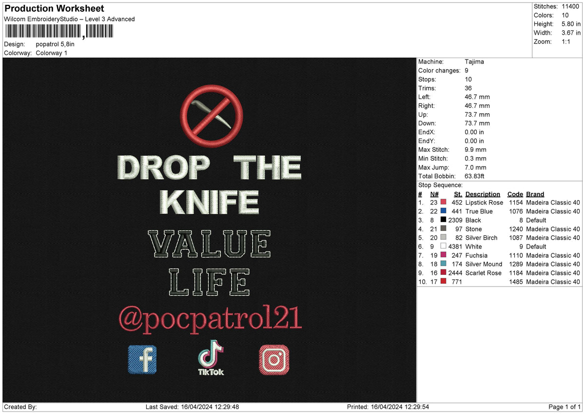Popatrol Embroidery File 6 size