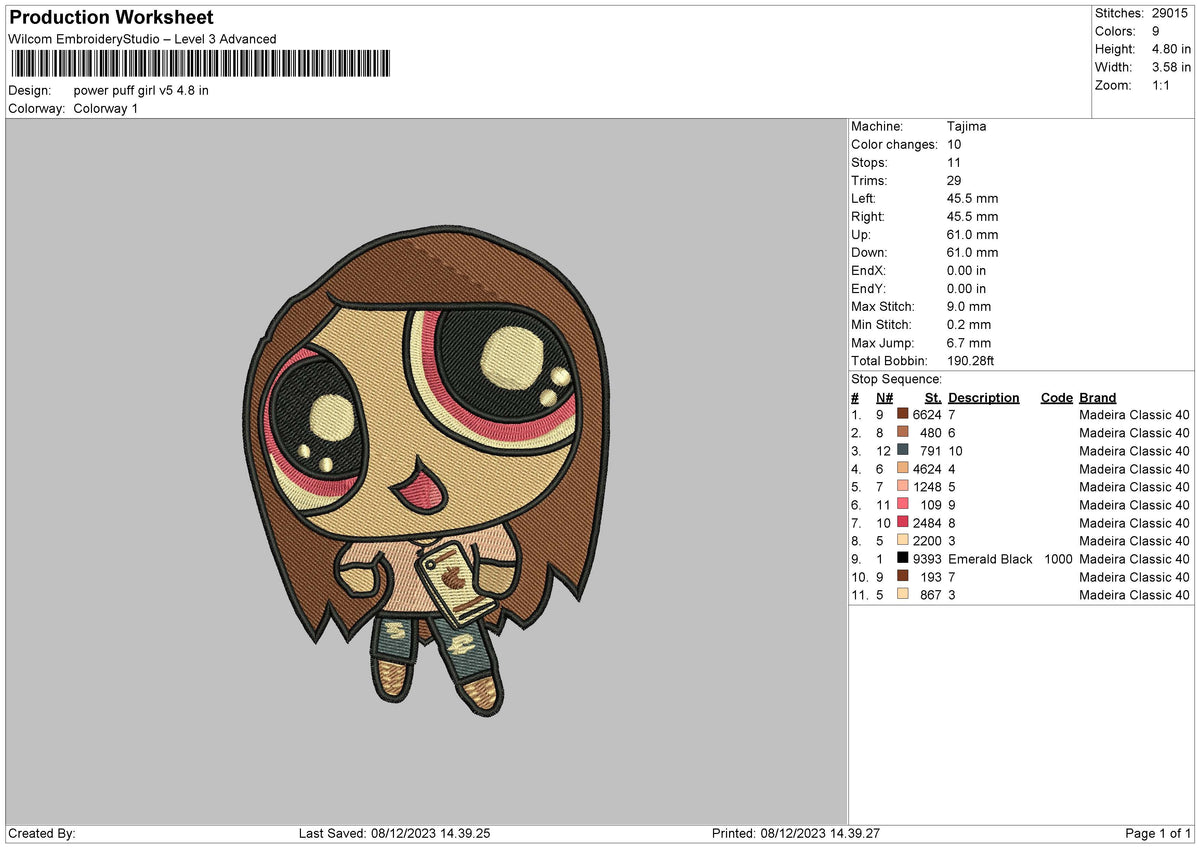 Puff Girl Embroidery File 6 sizes