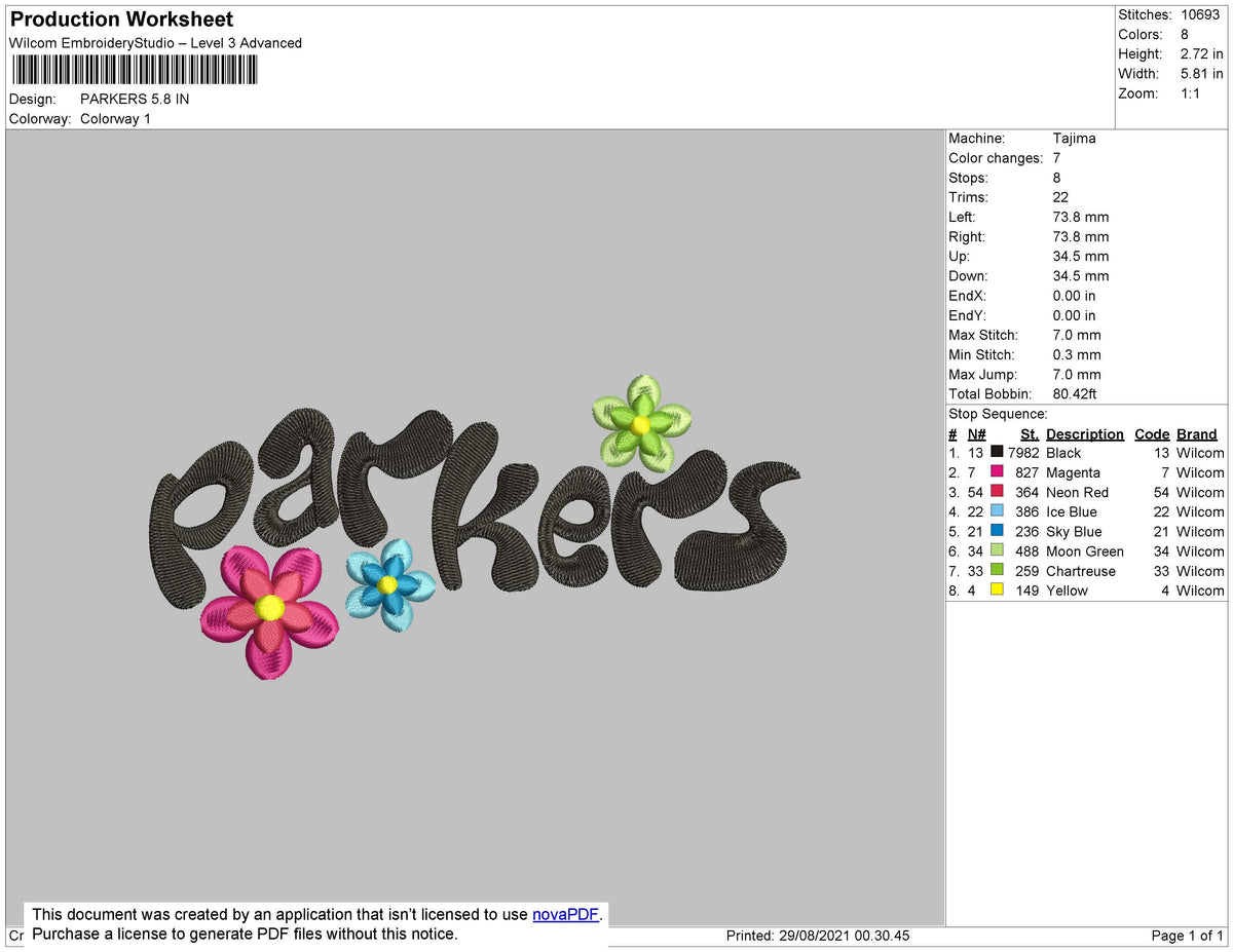Parkers Flowers Embroidery
