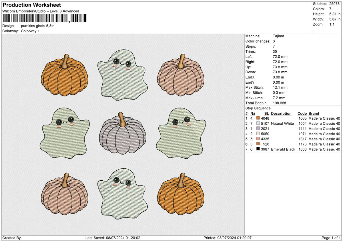 Pumkins Ghots Embroidery File 6 size