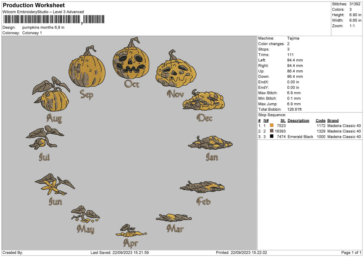 Pumpkins Months Embroidery File 6 sizes