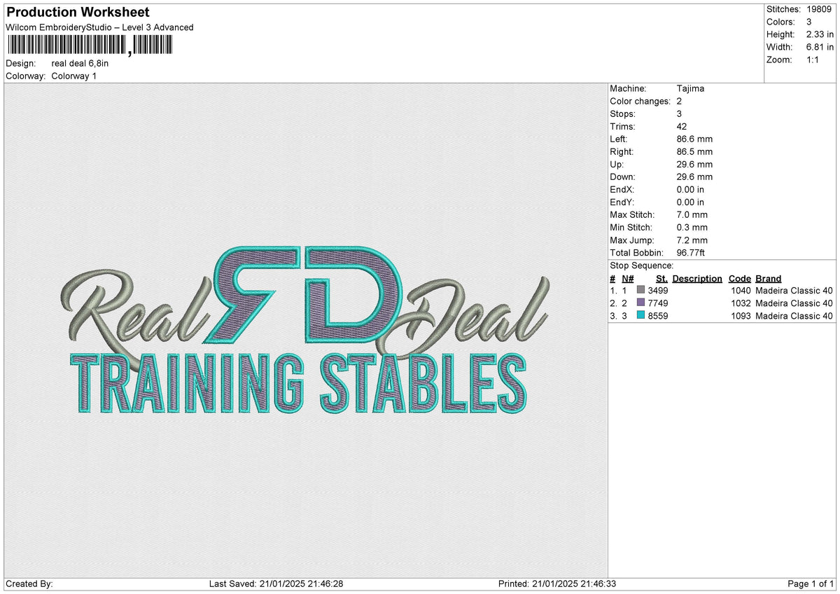 Real Deal Embroidery File 6 size