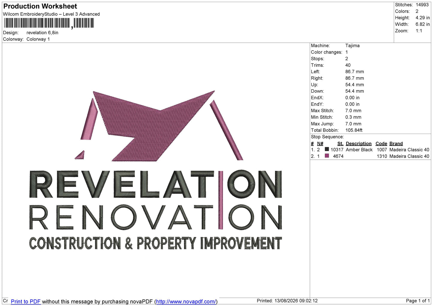 Revelation Embroidery File 6 sizes