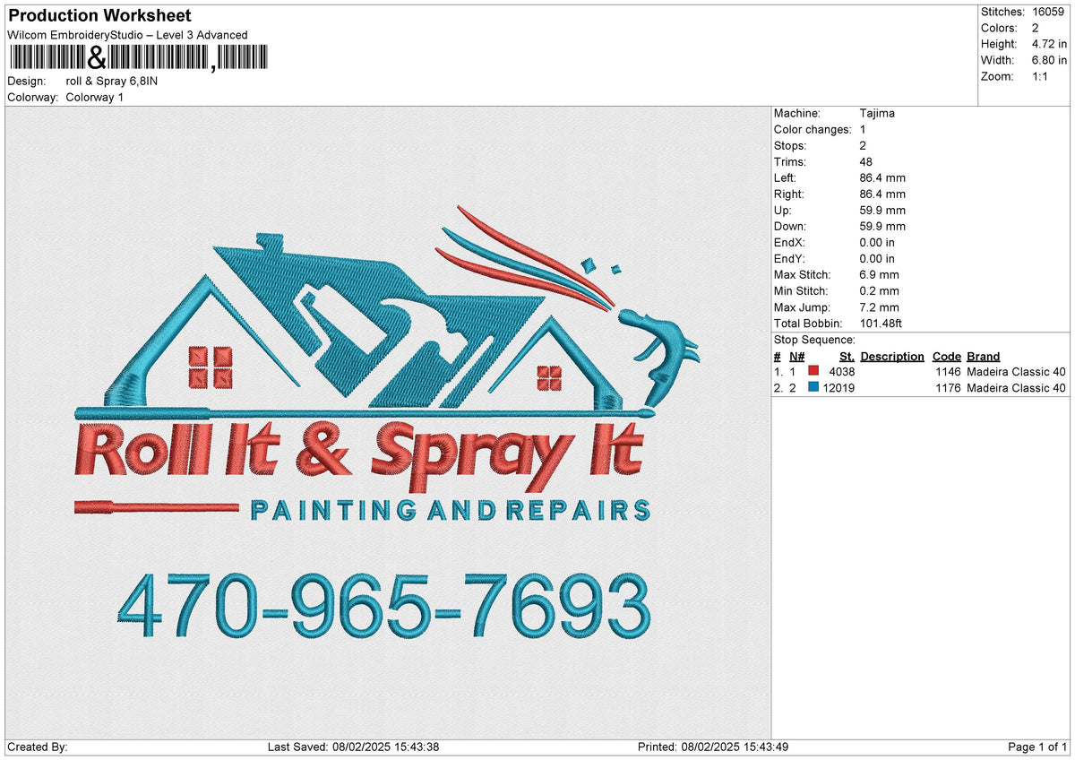 Roll Spray Embroidery File 6 size