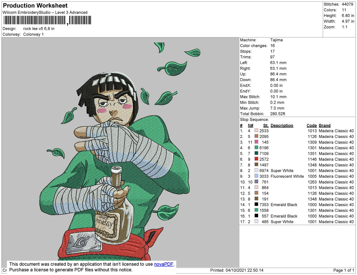 Rock Lee v5 Embroidery