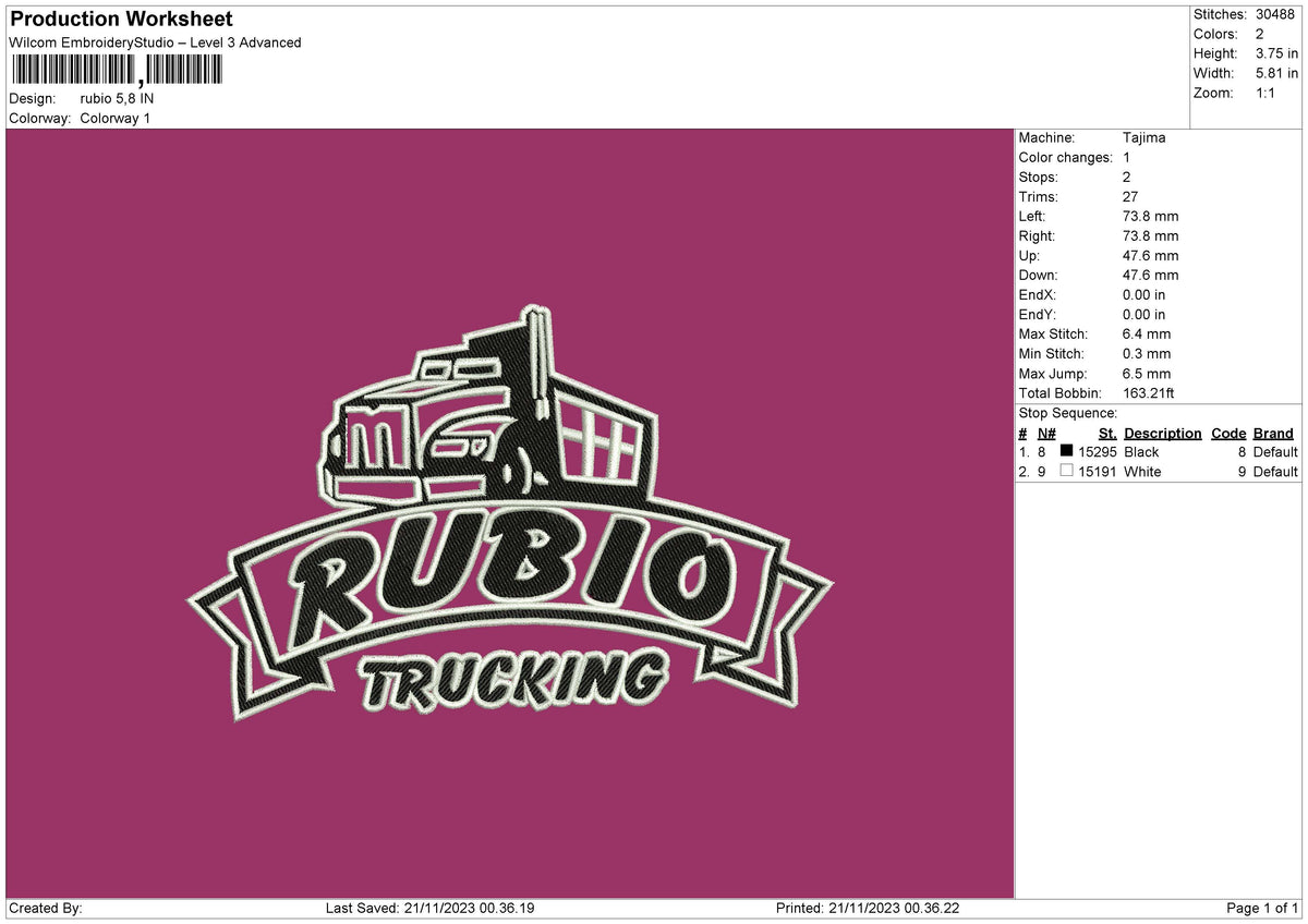 Truck 2011 Embroidery File 6 sizes