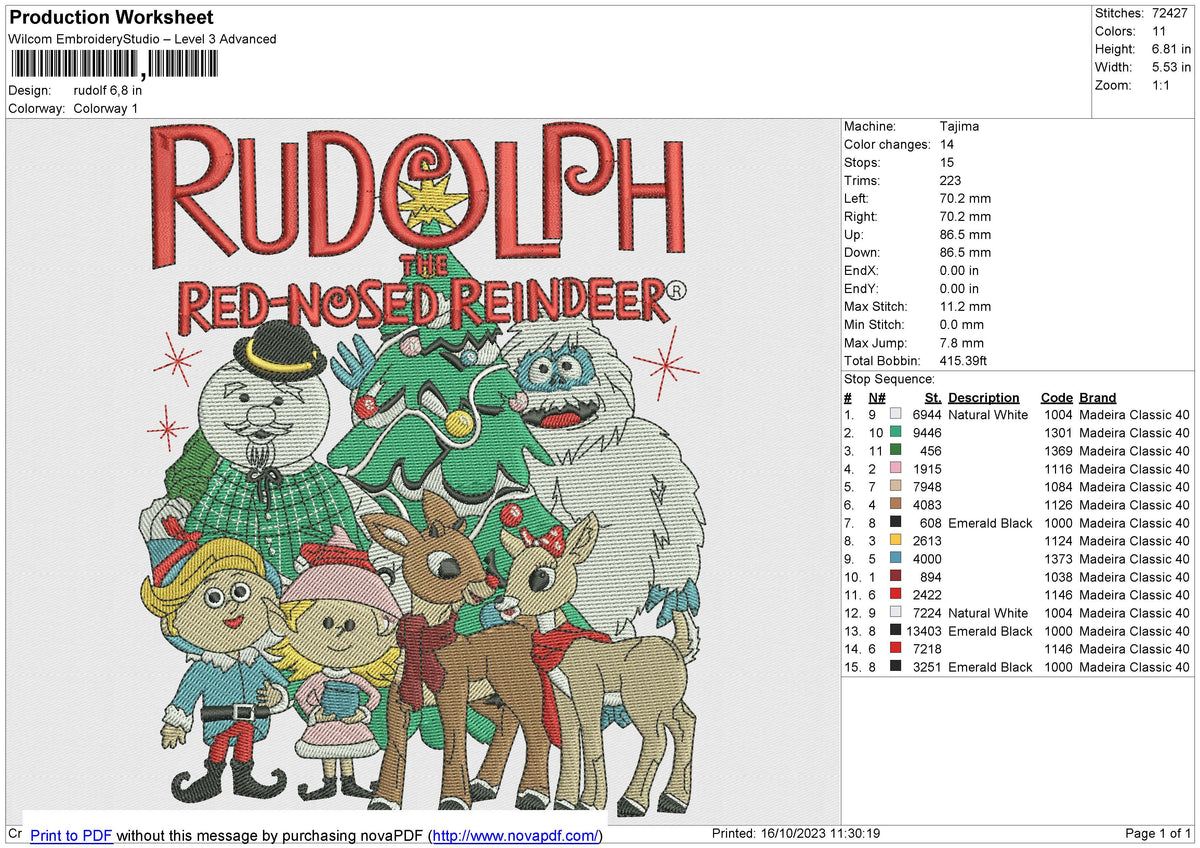 Rudolf Embroidery File 6 size