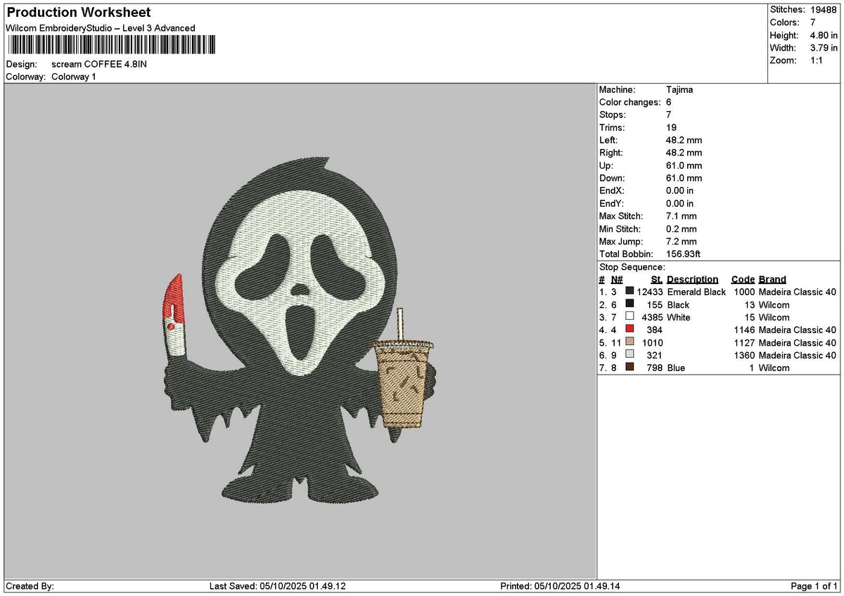 Ghost Coffee 001 Embroidery File 6 sizes