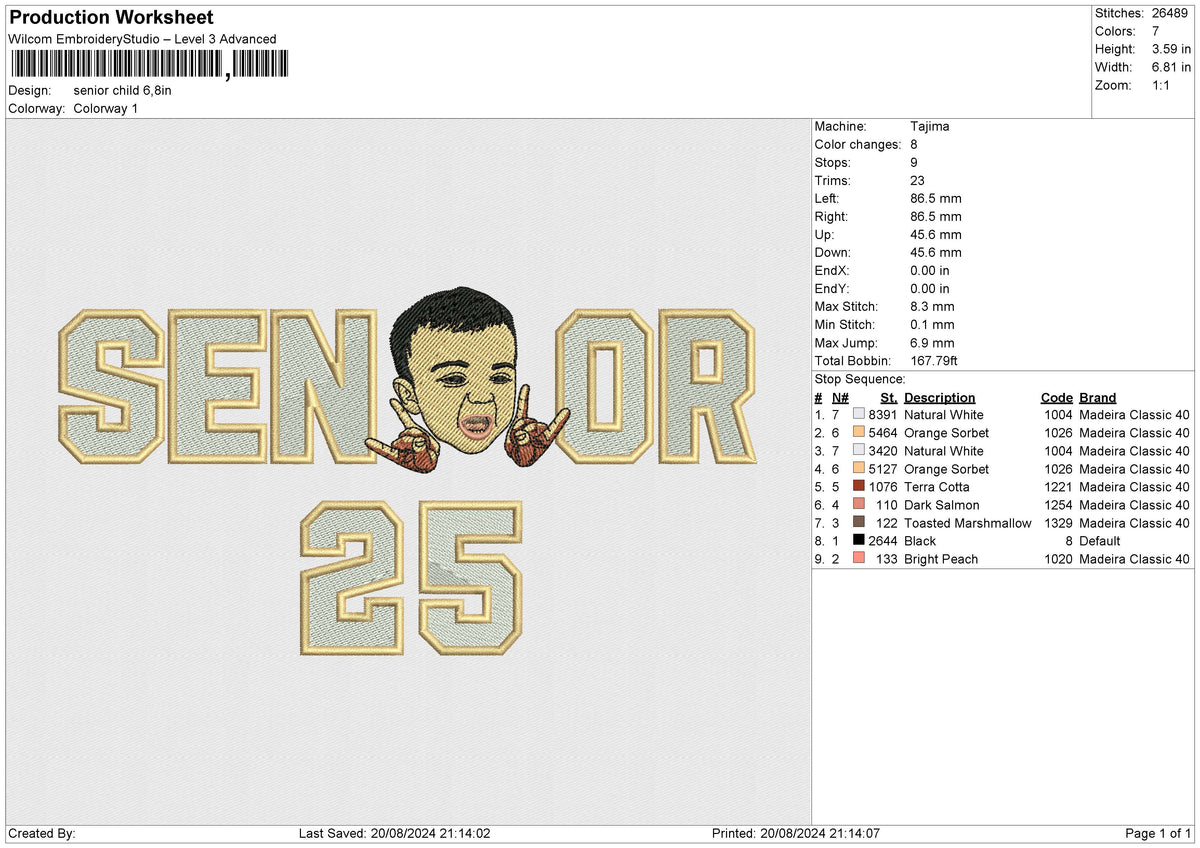 Senior Child Embroidery File 6 size