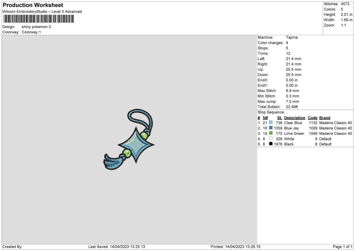 Shiny Pokemon Embroiery File 6 sizes
