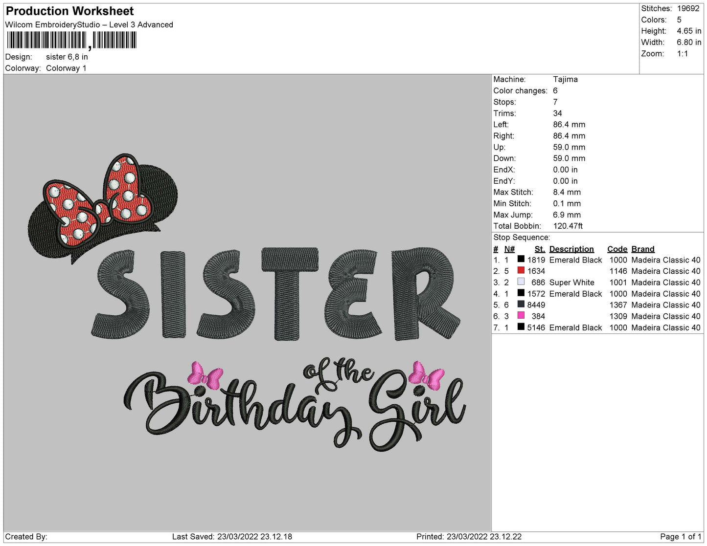 Mickey Sister Embroidery