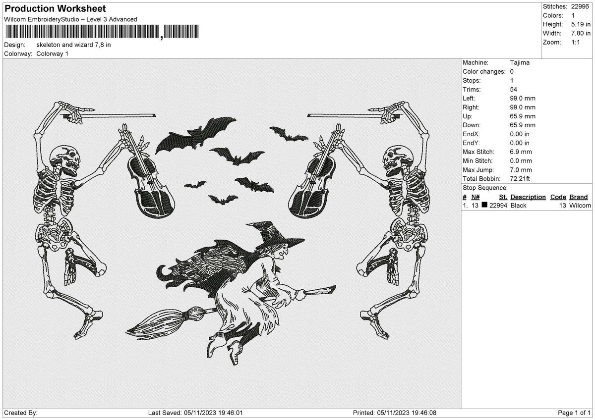 Skeleton and wizard Embroidery File 6 size