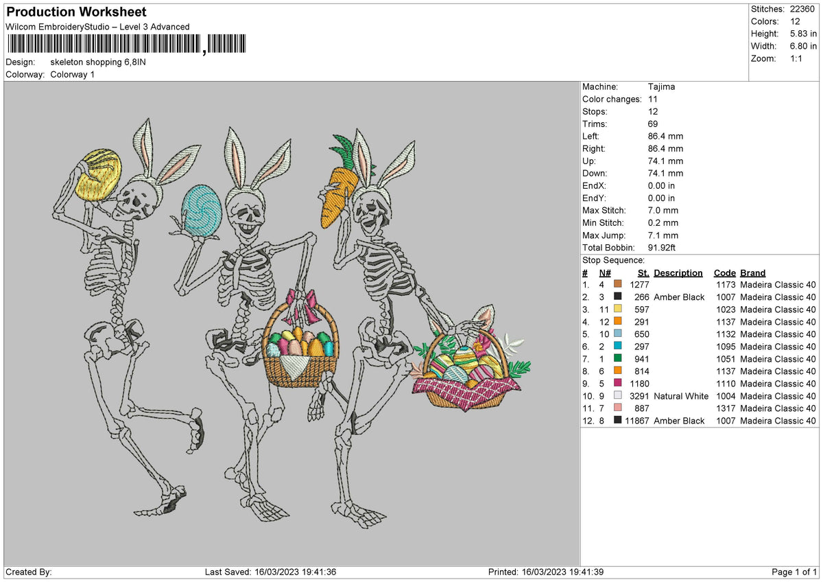 Skeleton Shopping Embroidery File 6 sizes