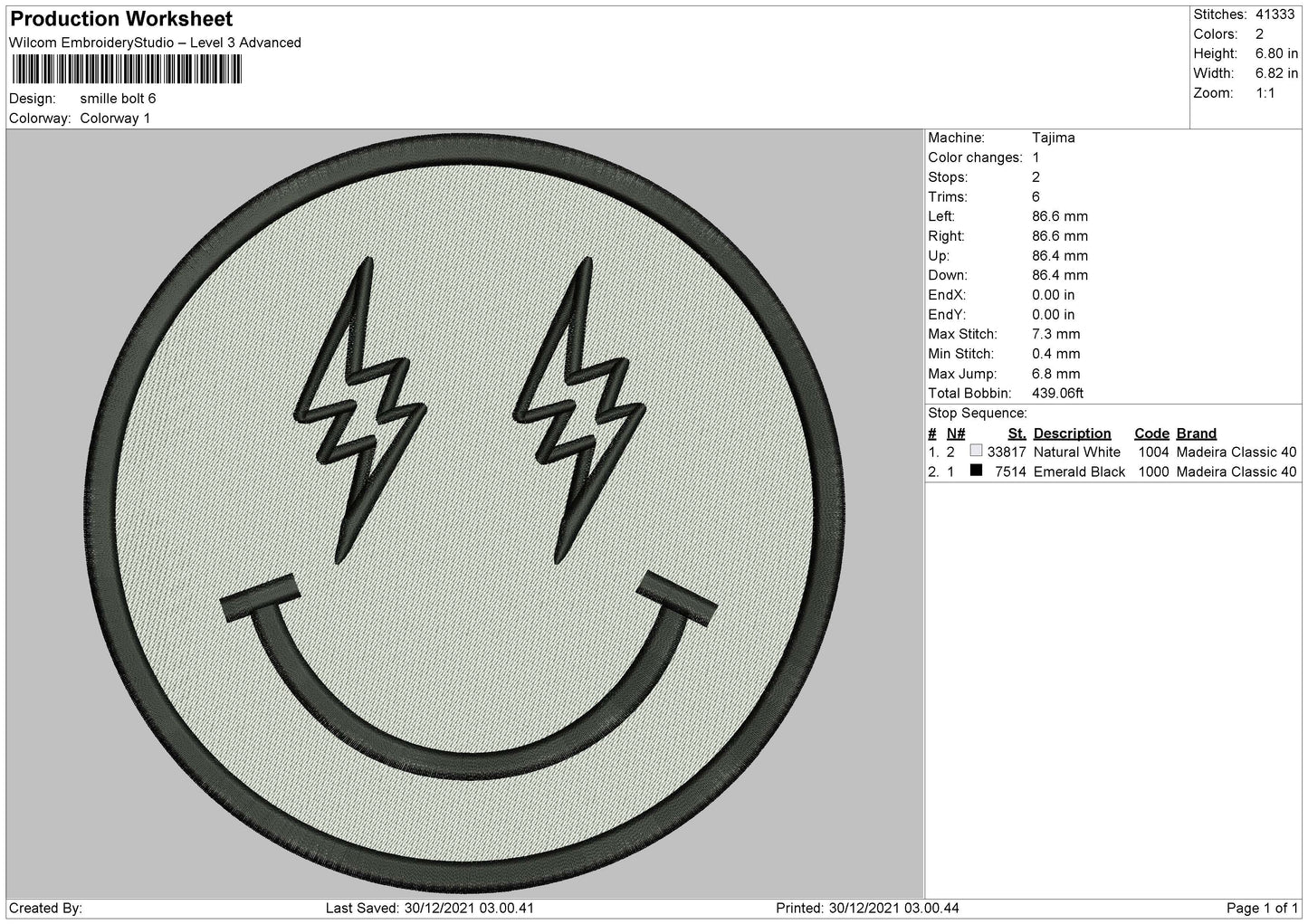 Smile Bolt Embroidery