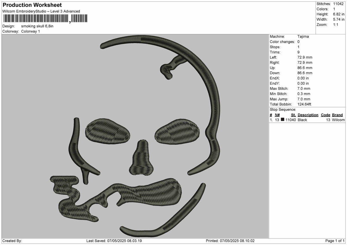 Smoking Skull Embroidery Files