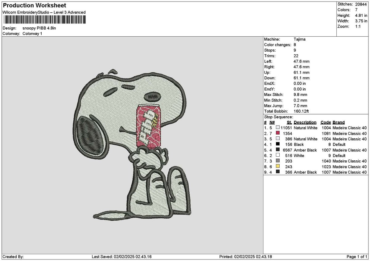 Snoopy Pibb Embroidery File 6 sizes