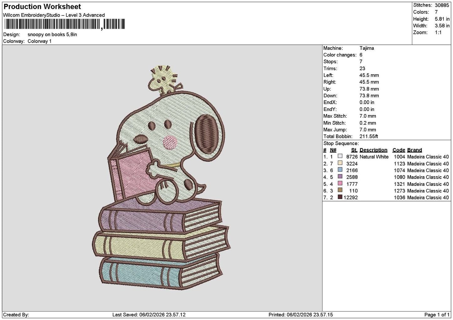 Snoopy0602 Embroidery File 6 sizes
