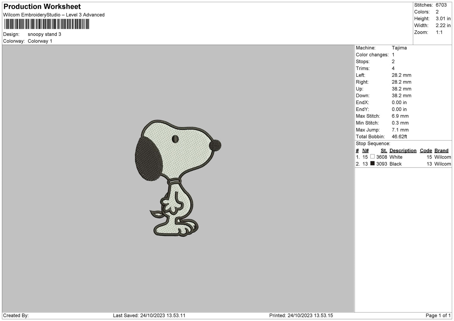 Snoopystand Embroidery File 6 sizes