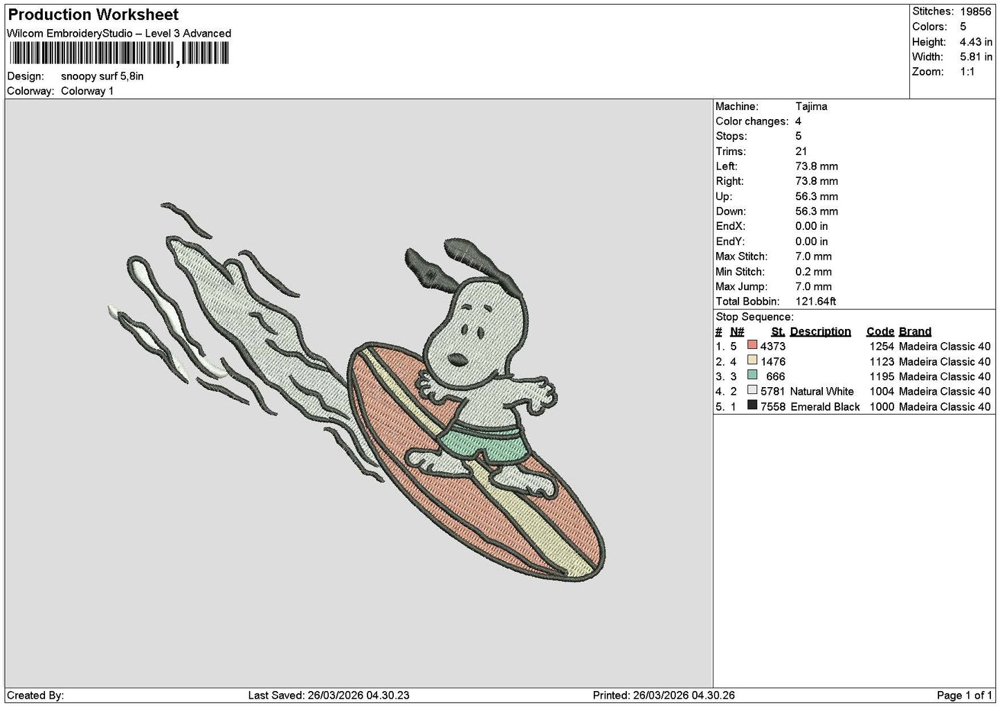 Snoopy2603b Embroidery File 6 sizes