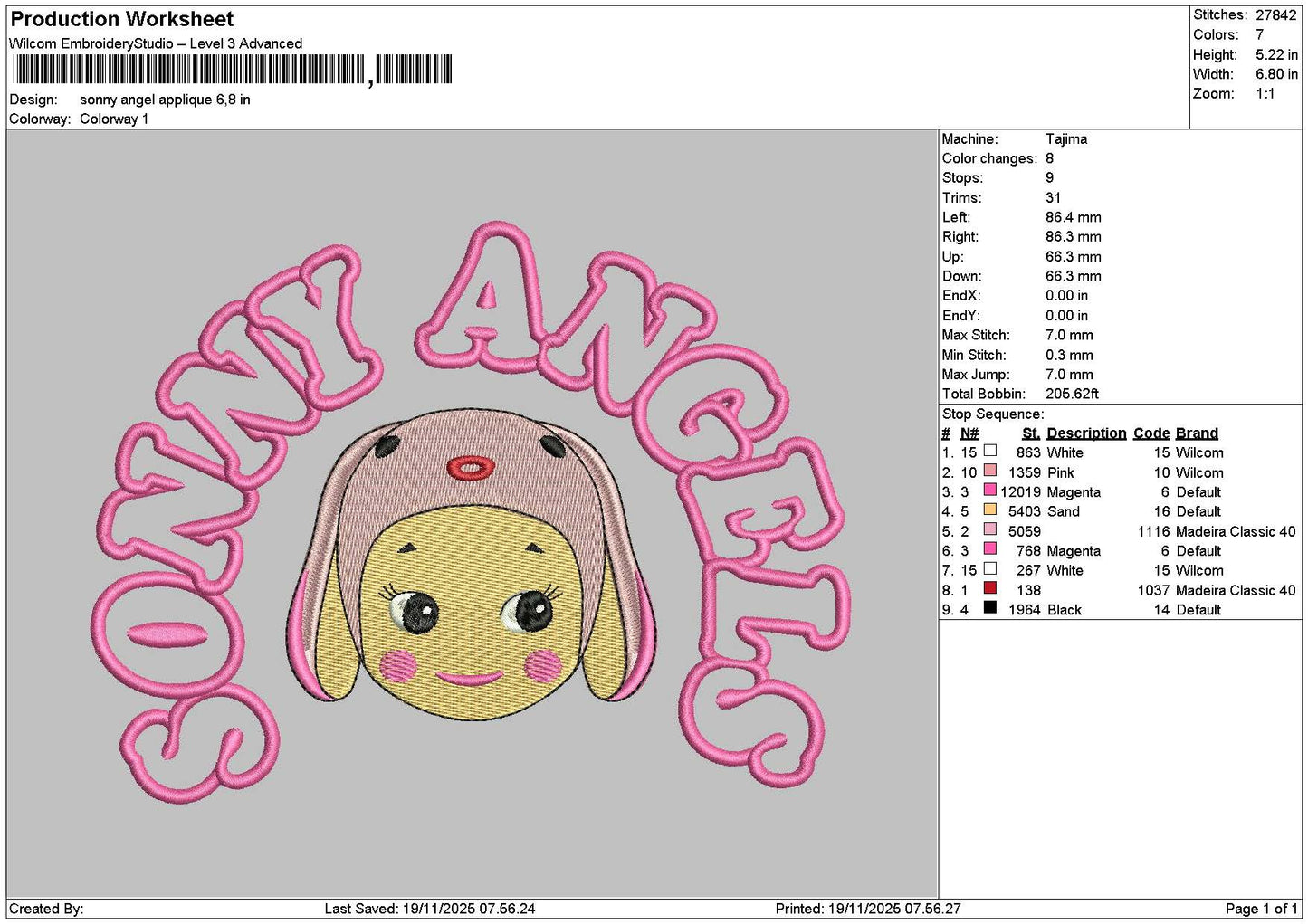 Sonnyhead App Embroidery File 6 sizes