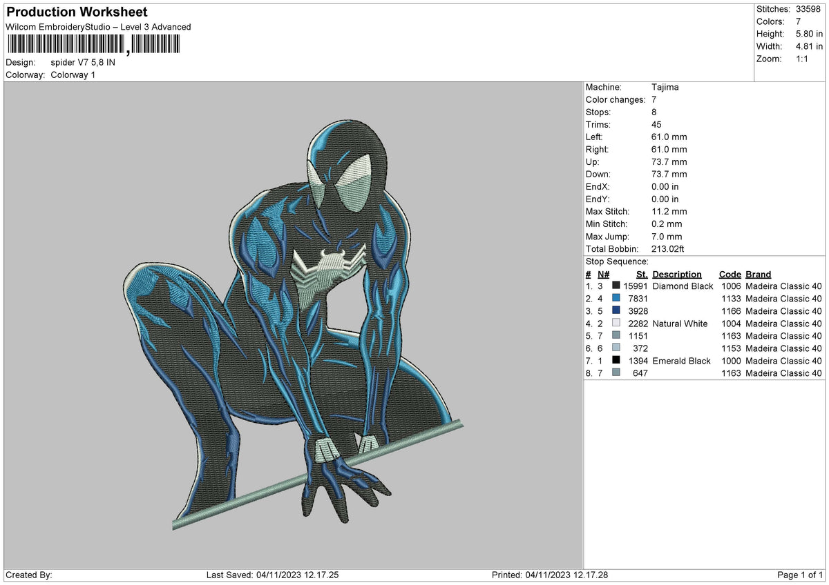 Spider V7 Embroidery File 6 sizes