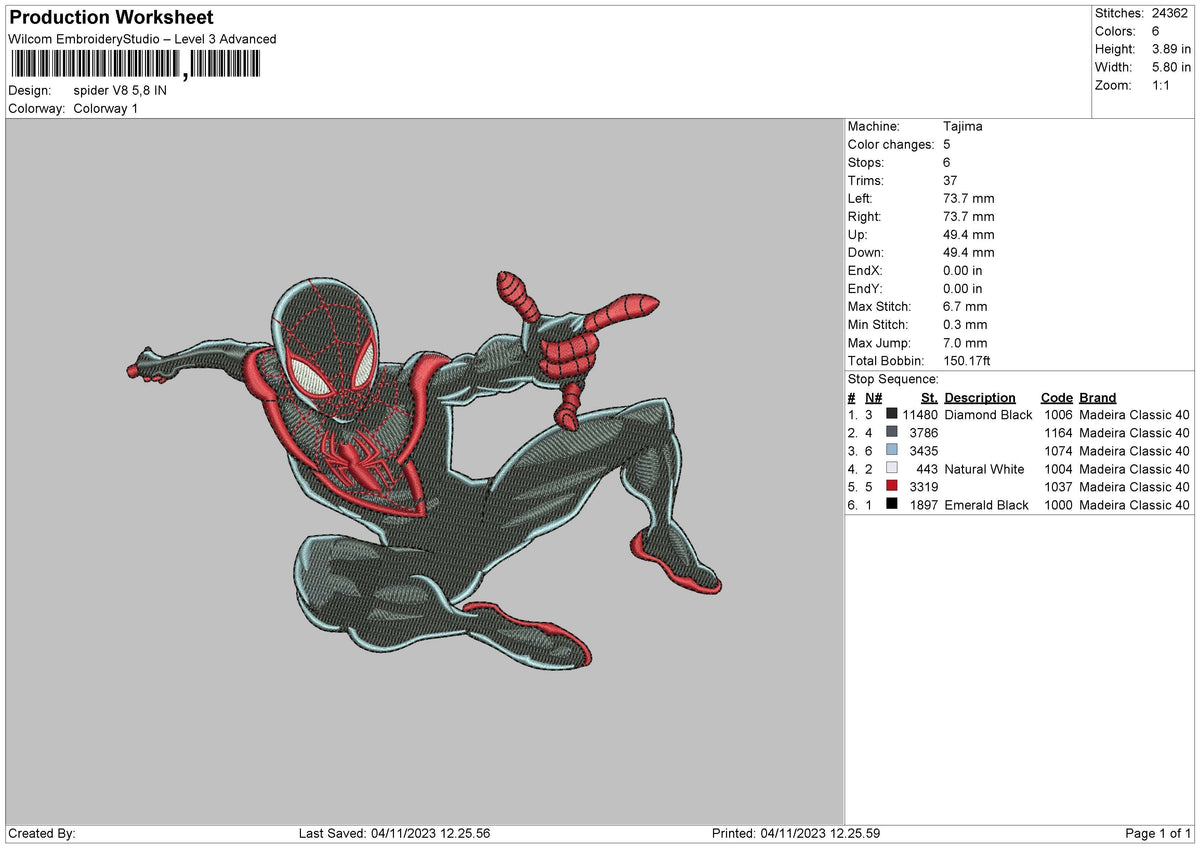 Spider V8 Embroidery File 6 sizes