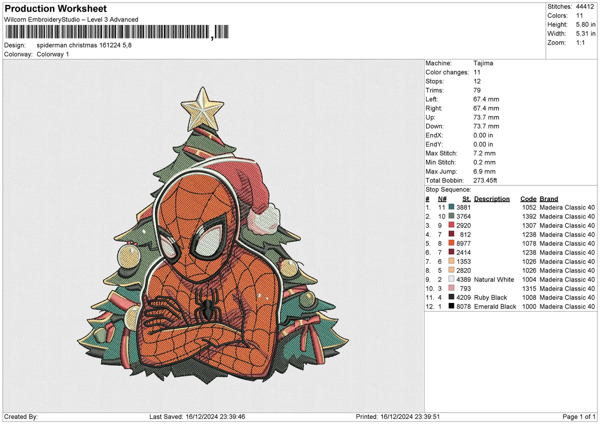 Spiderman Christmas 161224 Embroidery File 6 size