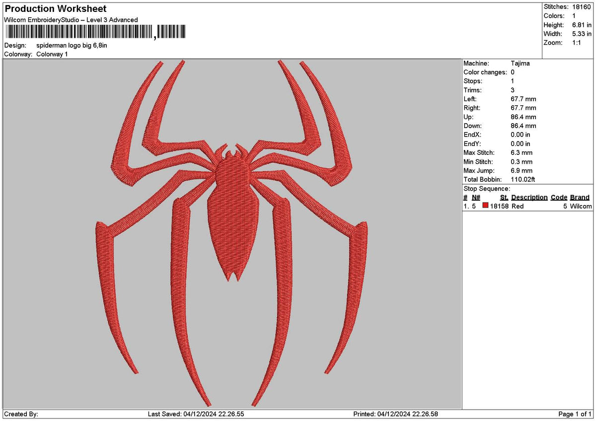 Spider Bigger 01 Embroidery File 6 sizes