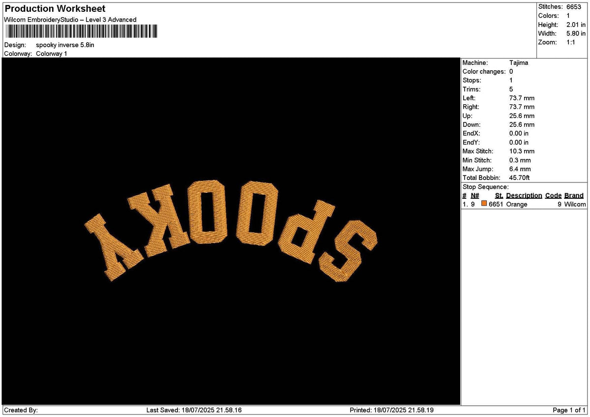 Spooky Inverse Embroidery File 6 sizes
