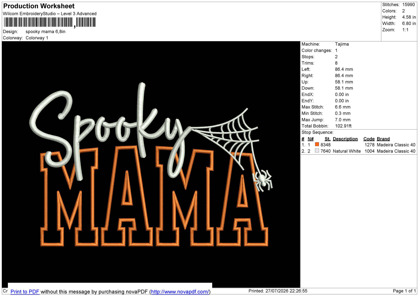 Spooky Mama Embroidery File 6 size