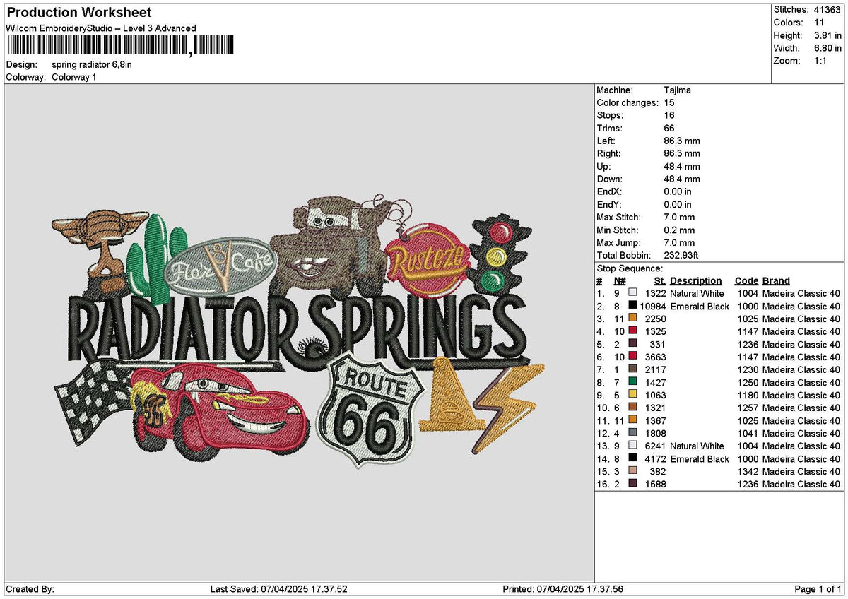 Cars 0704 Embroidery File 6 sizes