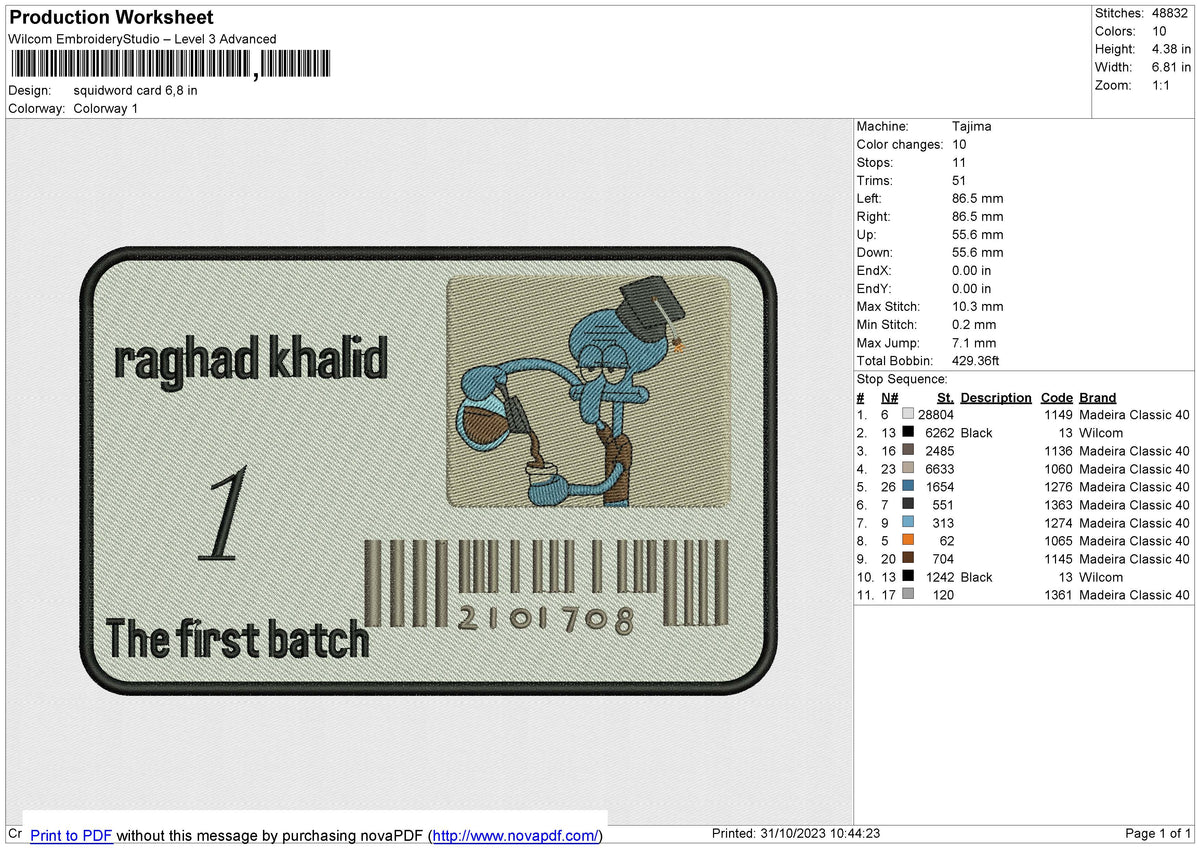Squidword Card Embroidery File 6 size