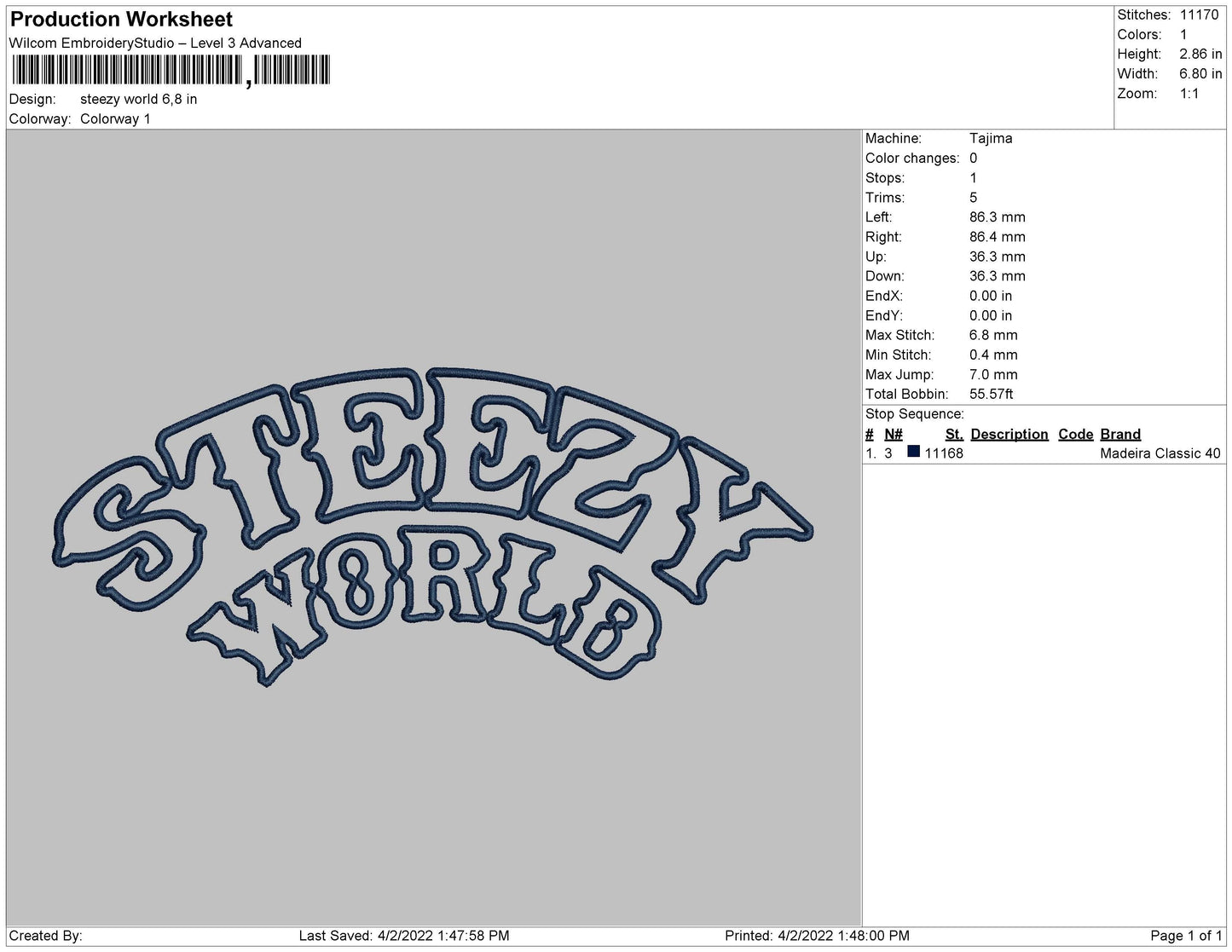 Steezy World line Embroidery