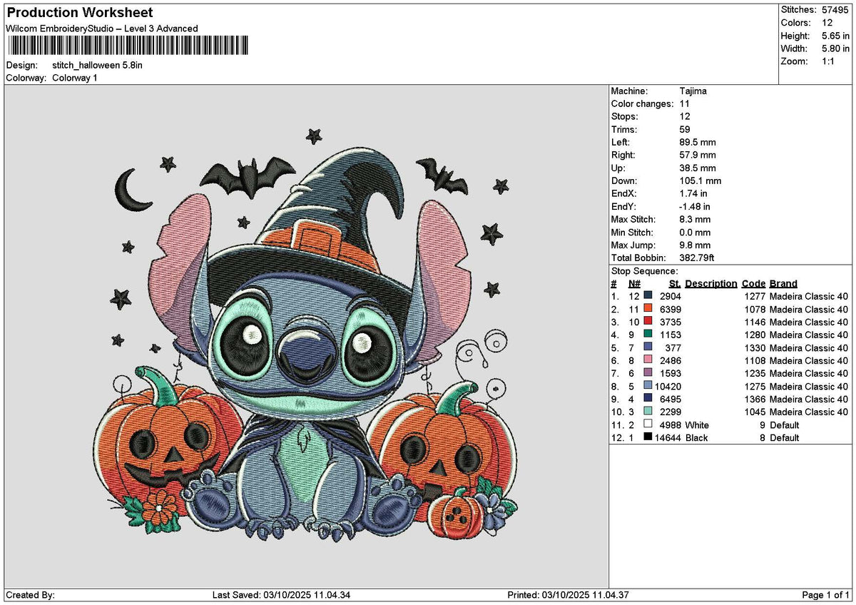 Stitch Halloween 0310 Embroidery File 6 sizes