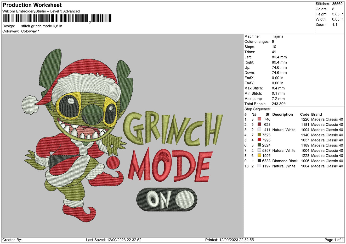 Grinch Mode Embroidery File 6 sizes