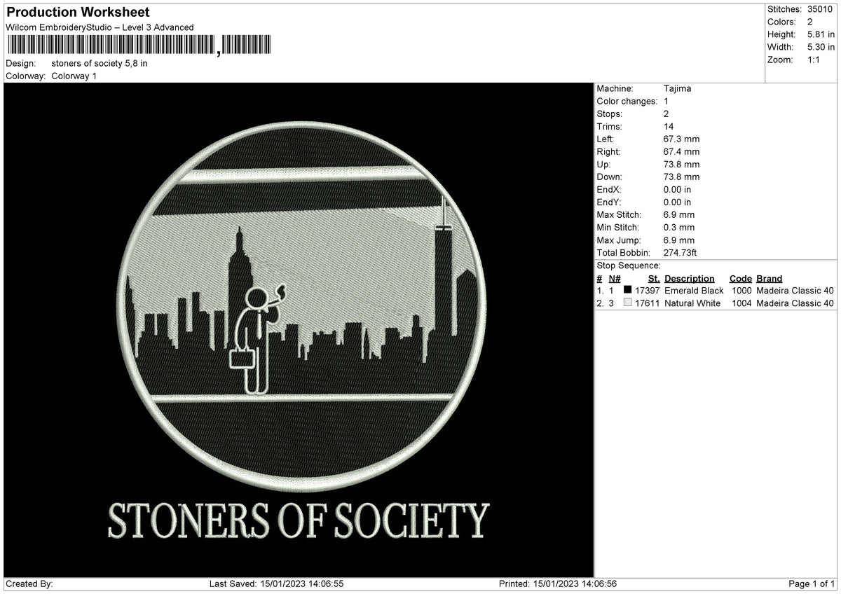 Stoners Embroidery File 6 sizes