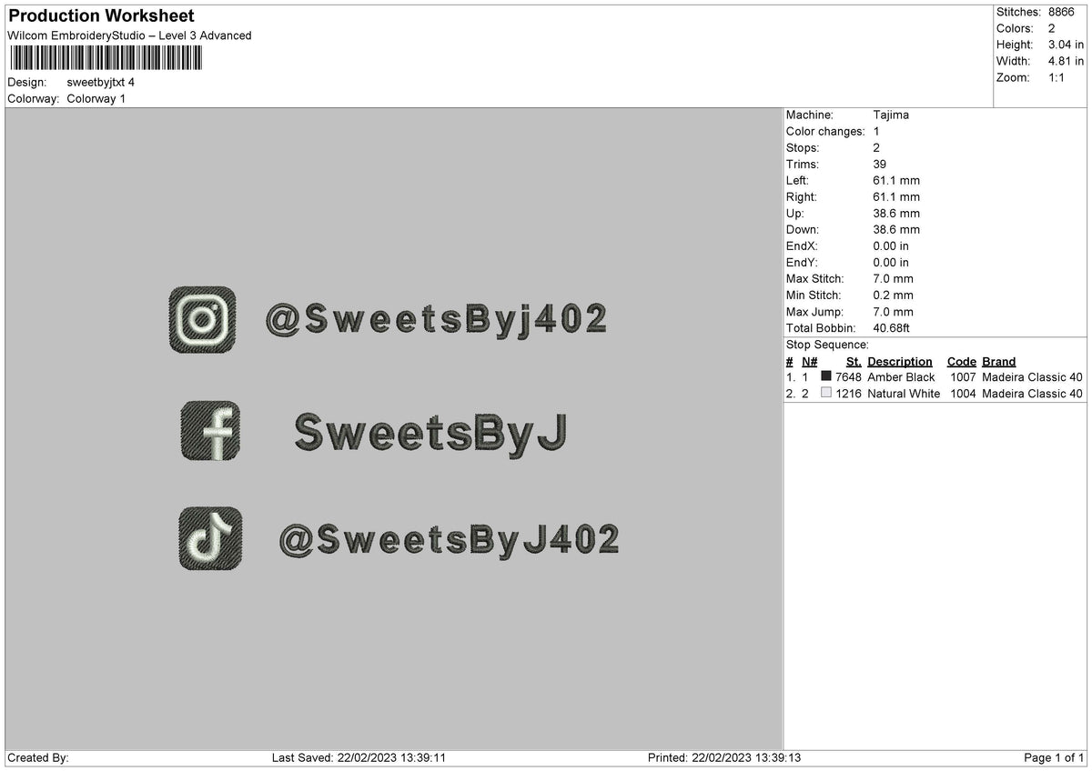 Sweetbyj Txt Embroidery File 6 sizes