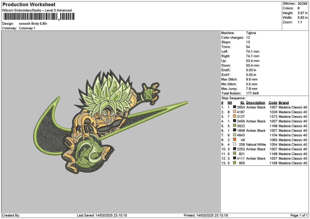 Swoosh Green Goku Embroidery File 6 sizes