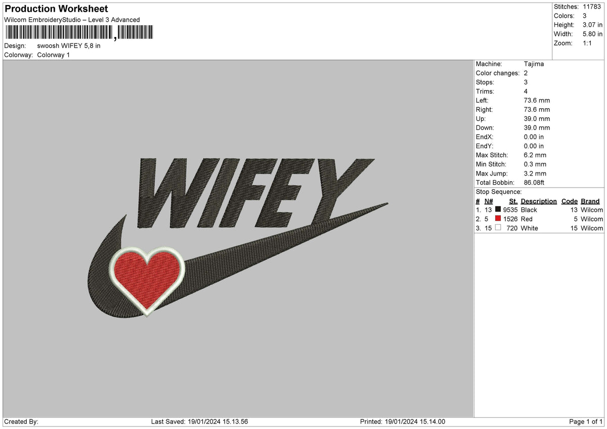 Swoosh Wifey Embroidery File 6 sizes