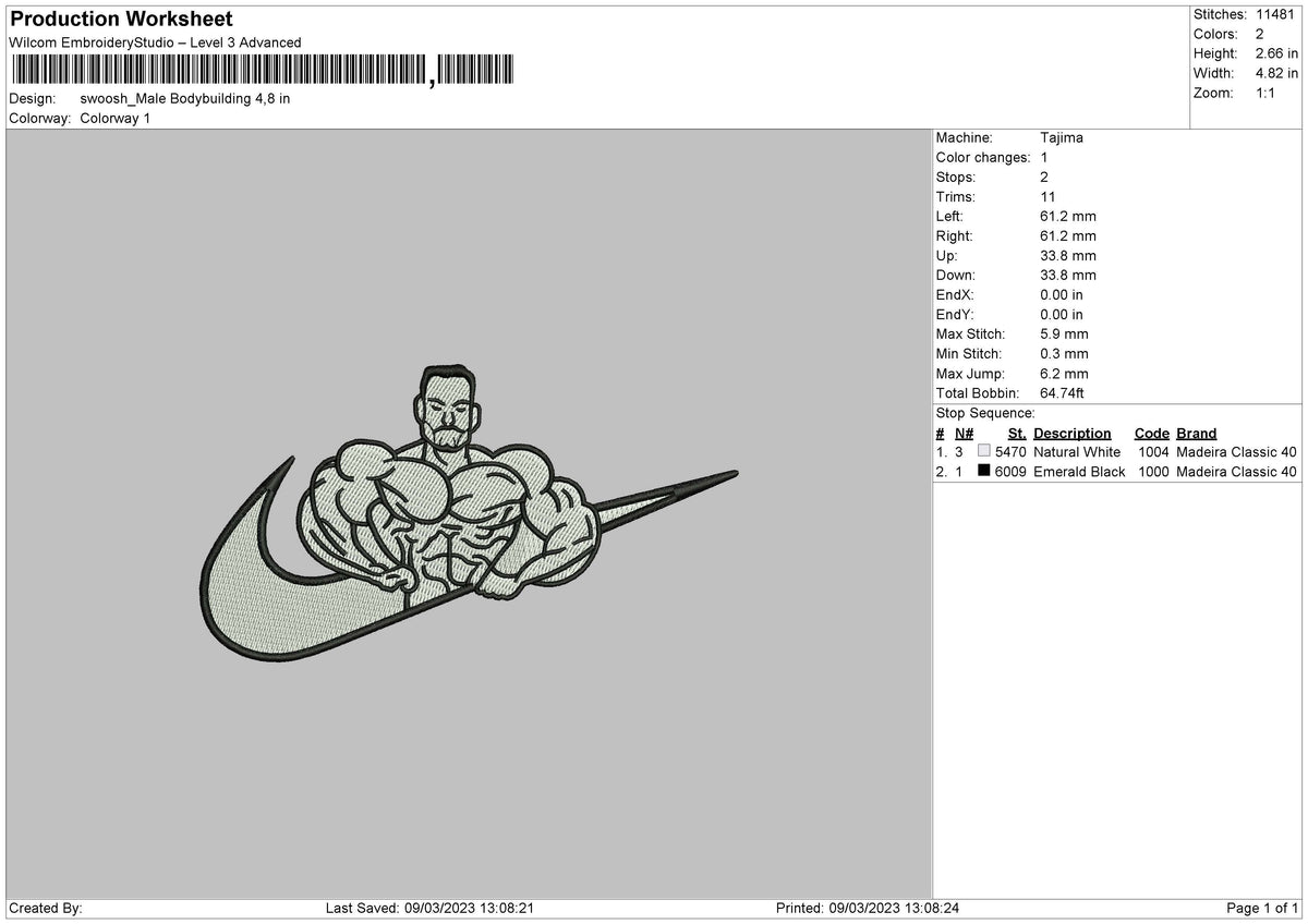 Swoosh Outline Man Embroidery File 6 sizes